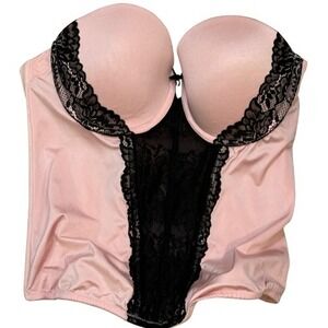Bustier Corset Top Maidenform Pink Black Lace Boned 36B Y2K Coquette